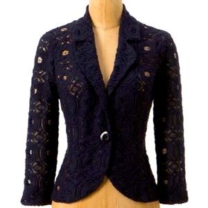 Anthropologie Tabitha Navy Lace Blazer
